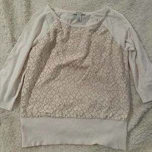 White House Black Market Cream and White Lace Sweater